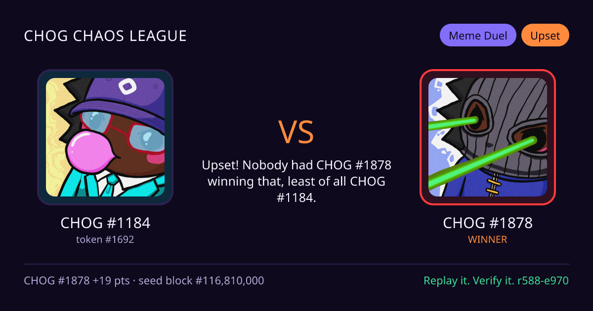 Highlight card: CHOG #1184 versus CHOG #1878