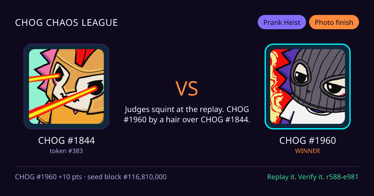 Highlight card: CHOG #1844 versus CHOG #1960