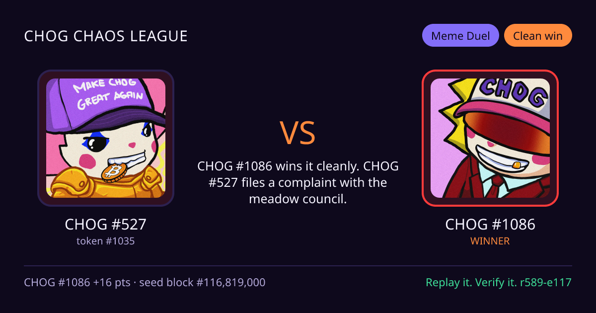 Highlight card: CHOG #527 versus CHOG #1086