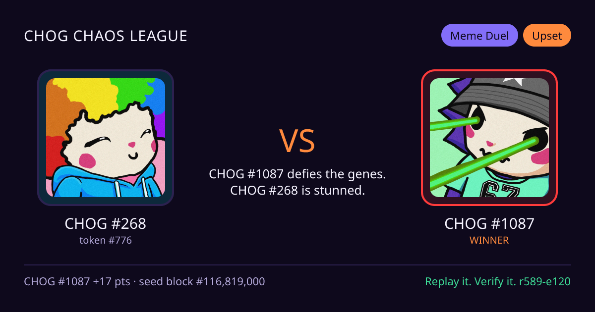 Highlight card: CHOG #268 versus CHOG #1087