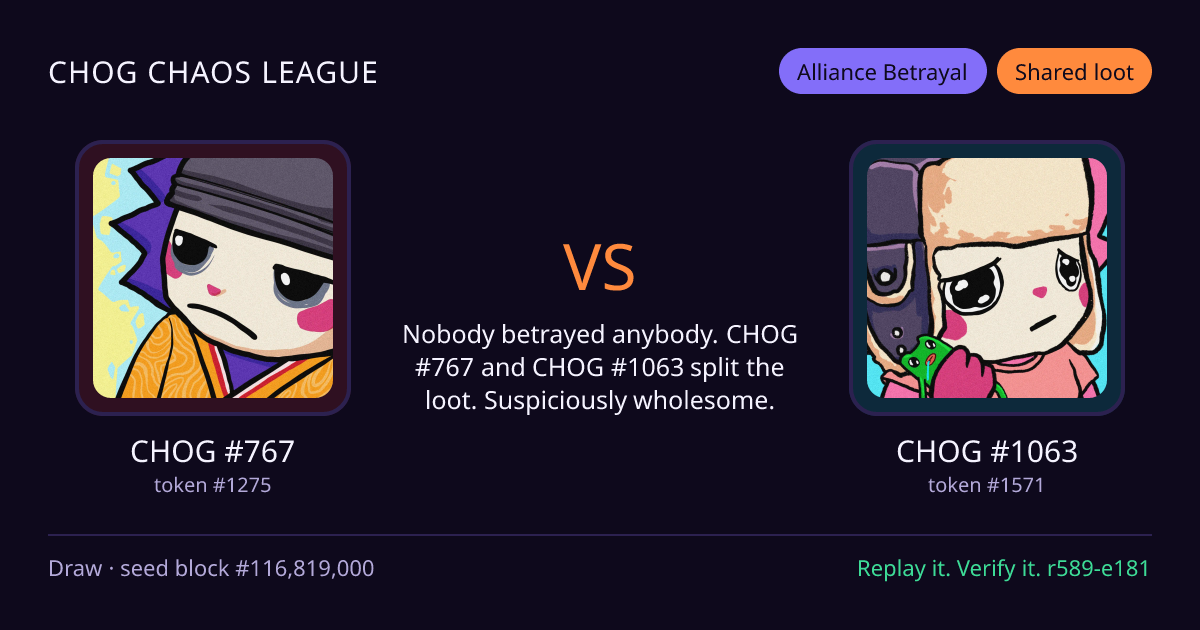 Highlight card: CHOG #767 versus CHOG #1063