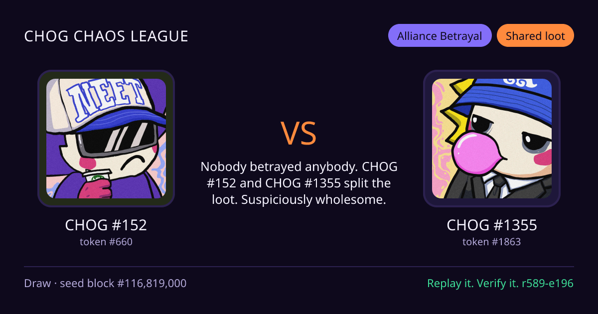 Highlight card: CHOG #152 versus CHOG #1355