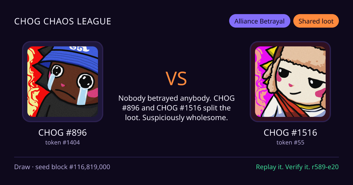 Highlight card: CHOG #896 versus CHOG #1516
