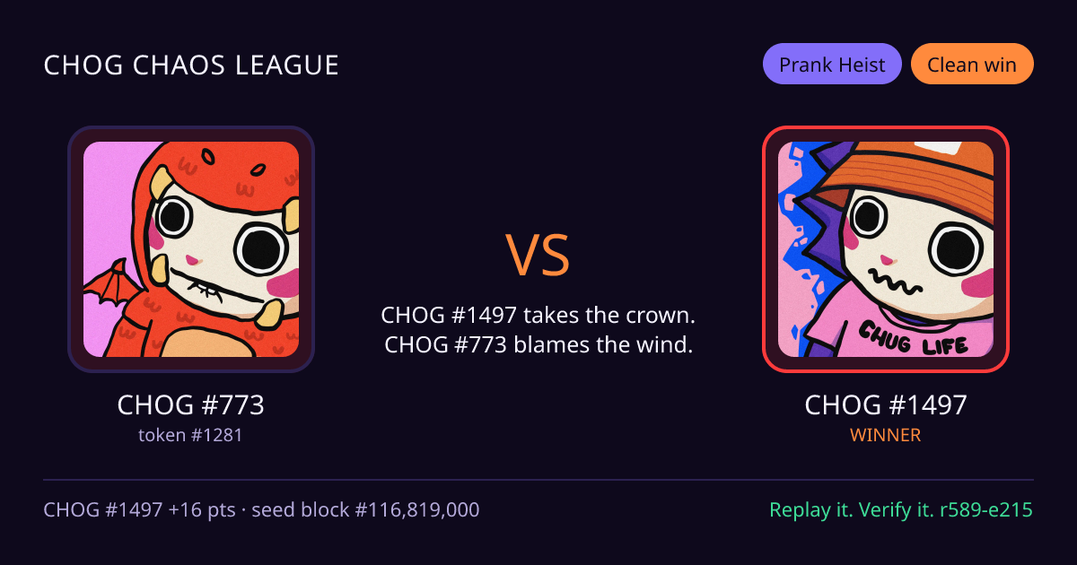 Highlight card: CHOG #773 versus CHOG #1497