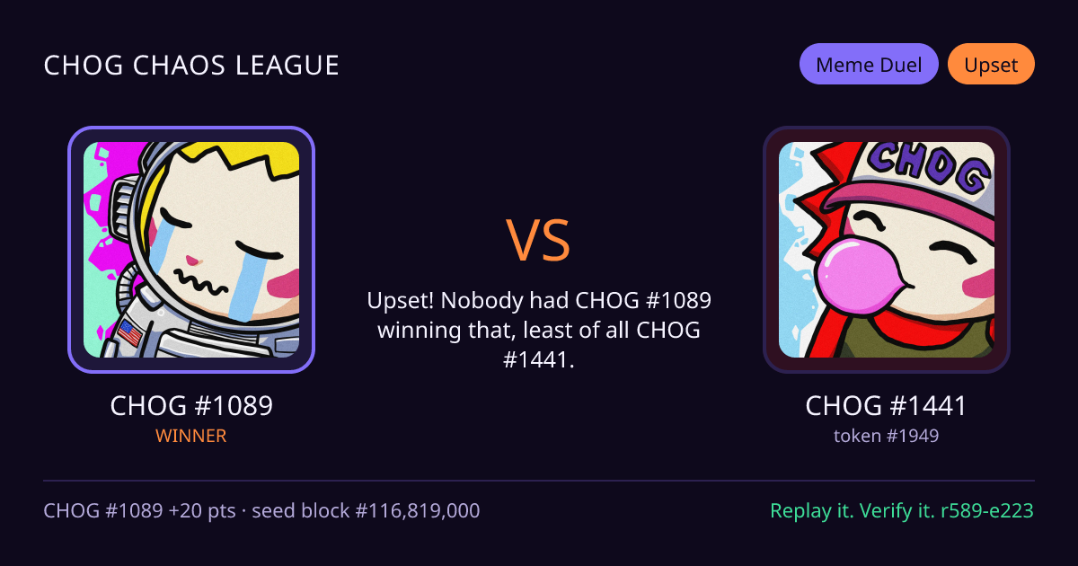 Highlight card: CHOG #1089 versus CHOG #1441
