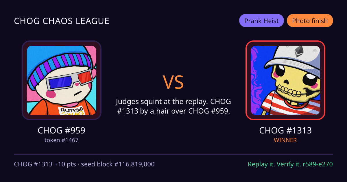 Highlight card: CHOG #959 versus CHOG #1313