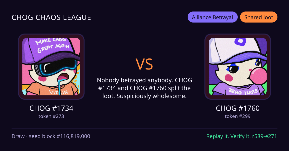 Highlight card: CHOG #1734 versus CHOG #1760
