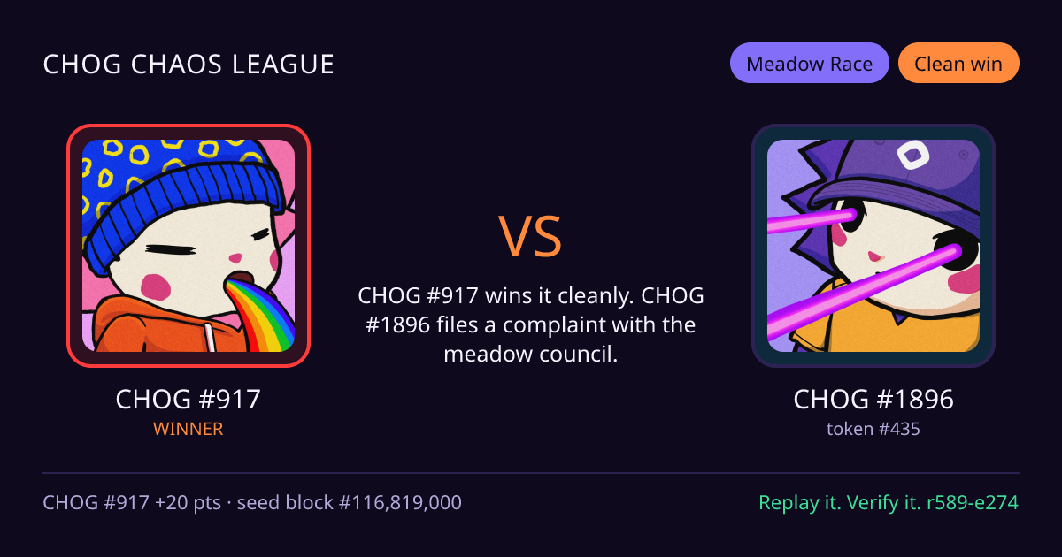 Highlight card: CHOG #917 versus CHOG #1896