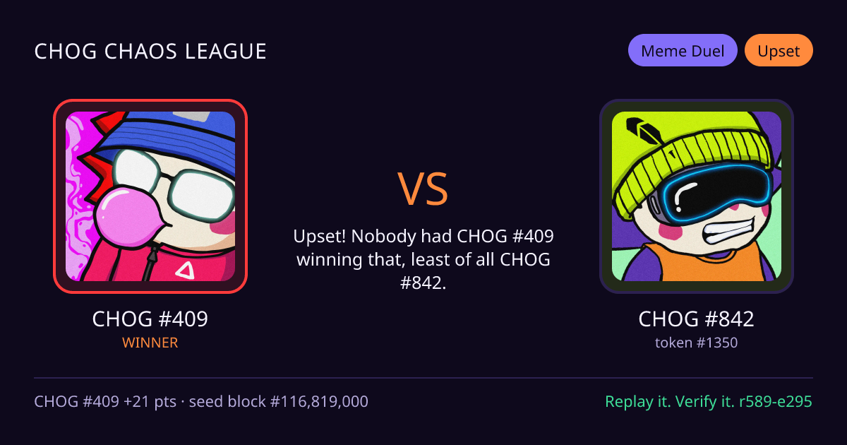 Highlight card: CHOG #409 versus CHOG #842