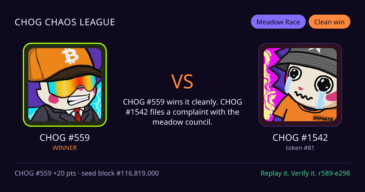 Highlight card: CHOG #559 versus CHOG #1542
