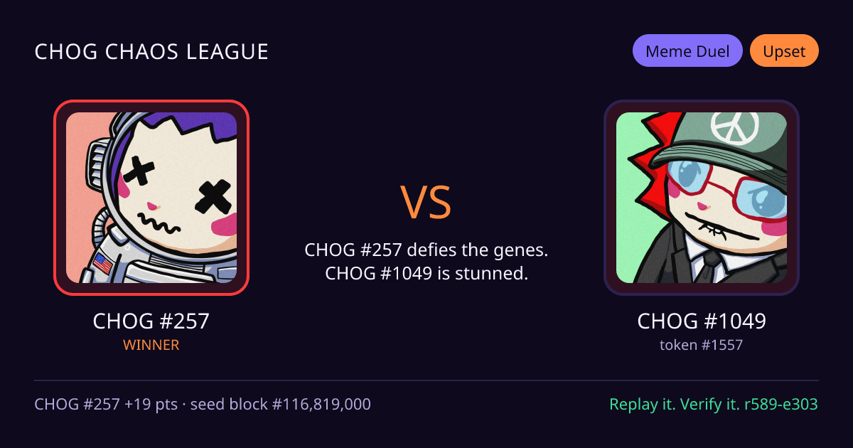Highlight card: CHOG #257 versus CHOG #1049