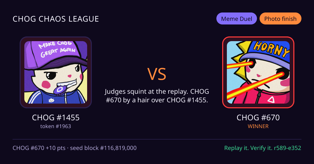 Highlight card: CHOG #1455 versus CHOG #670