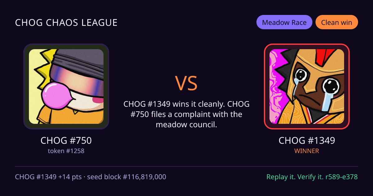Highlight card: CHOG #750 versus CHOG #1349
