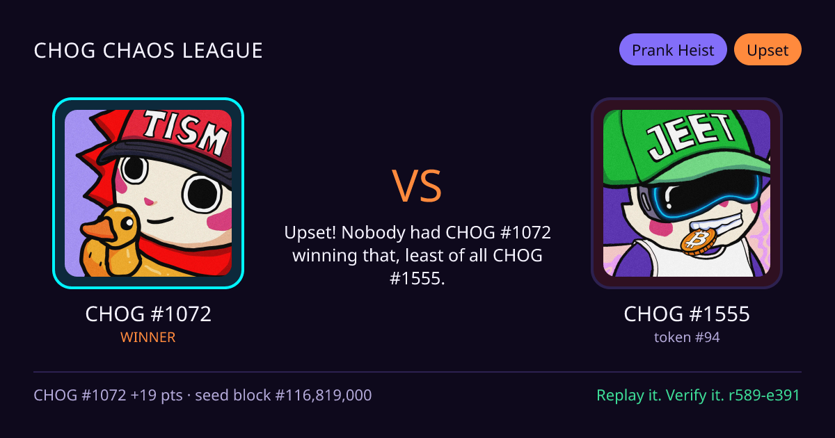 Highlight card: CHOG #1072 versus CHOG #1555