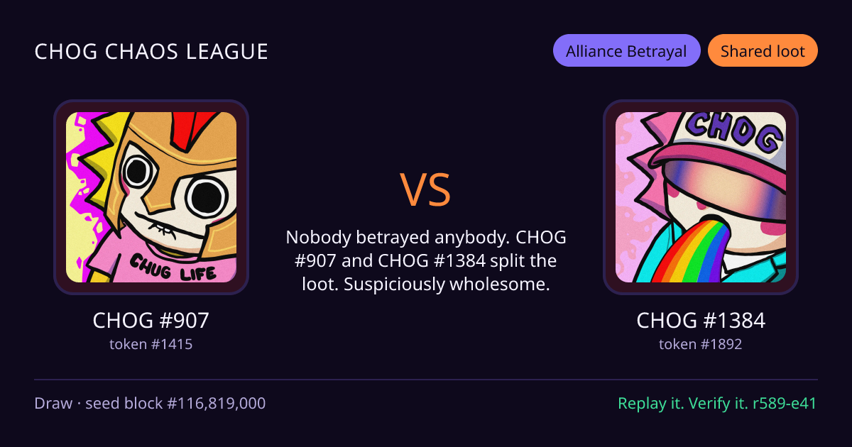 Highlight card: CHOG #907 versus CHOG #1384