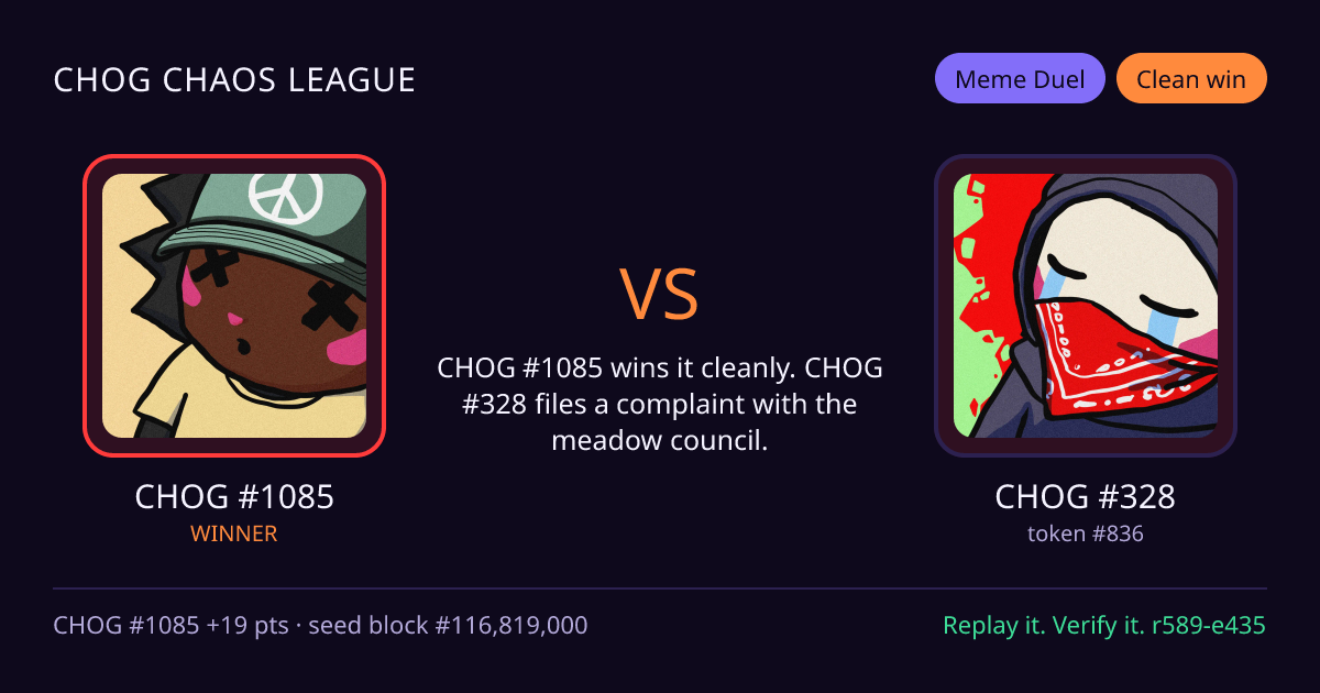 Highlight card: CHOG #1085 versus CHOG #328