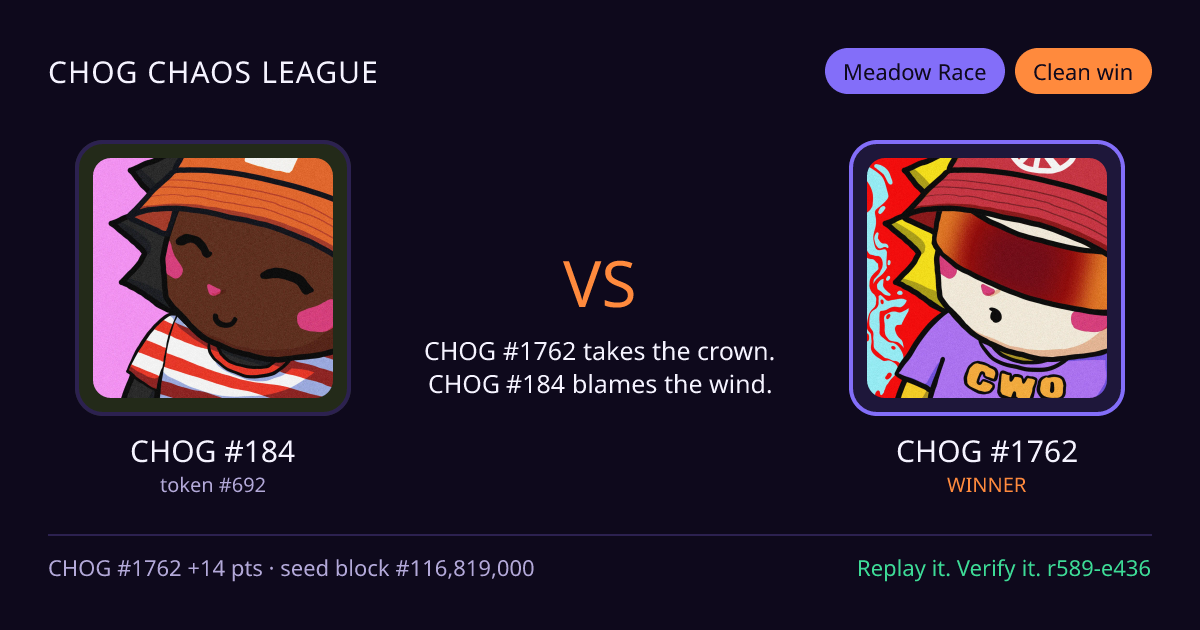 Highlight card: CHOG #184 versus CHOG #1762