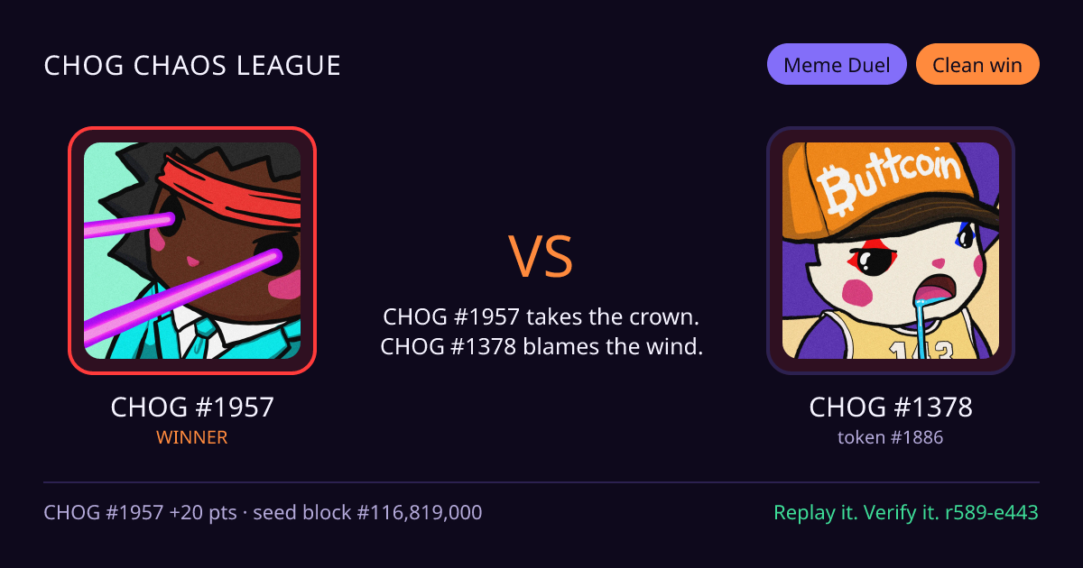 Highlight card: CHOG #1957 versus CHOG #1378