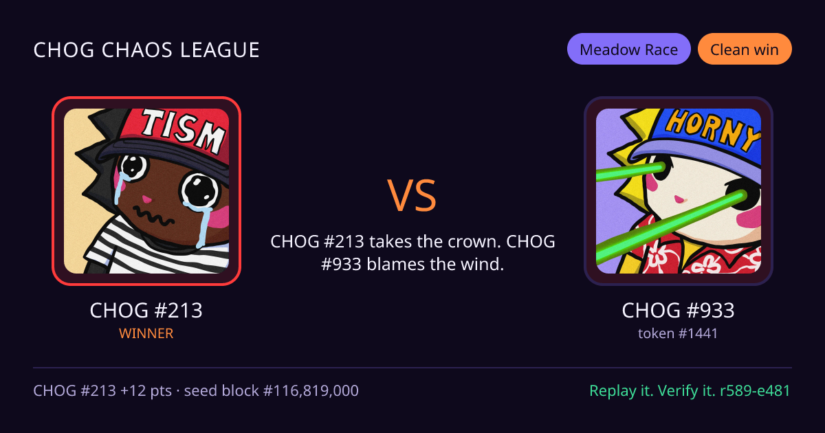 Highlight card: CHOG #213 versus CHOG #933
