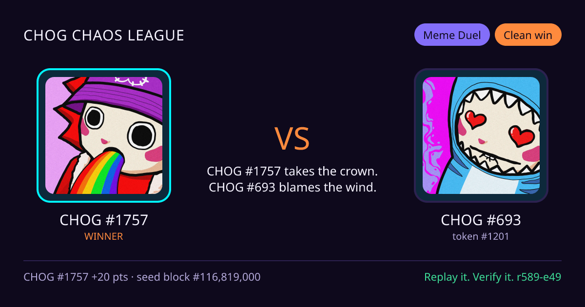 Highlight card: CHOG #1757 versus CHOG #693