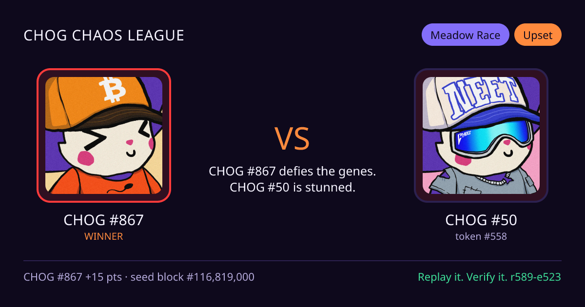 Highlight card: CHOG #867 versus CHOG #50