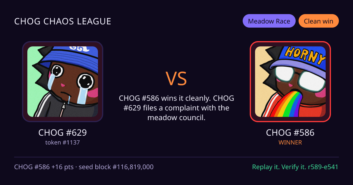 Highlight card: CHOG #629 versus CHOG #586