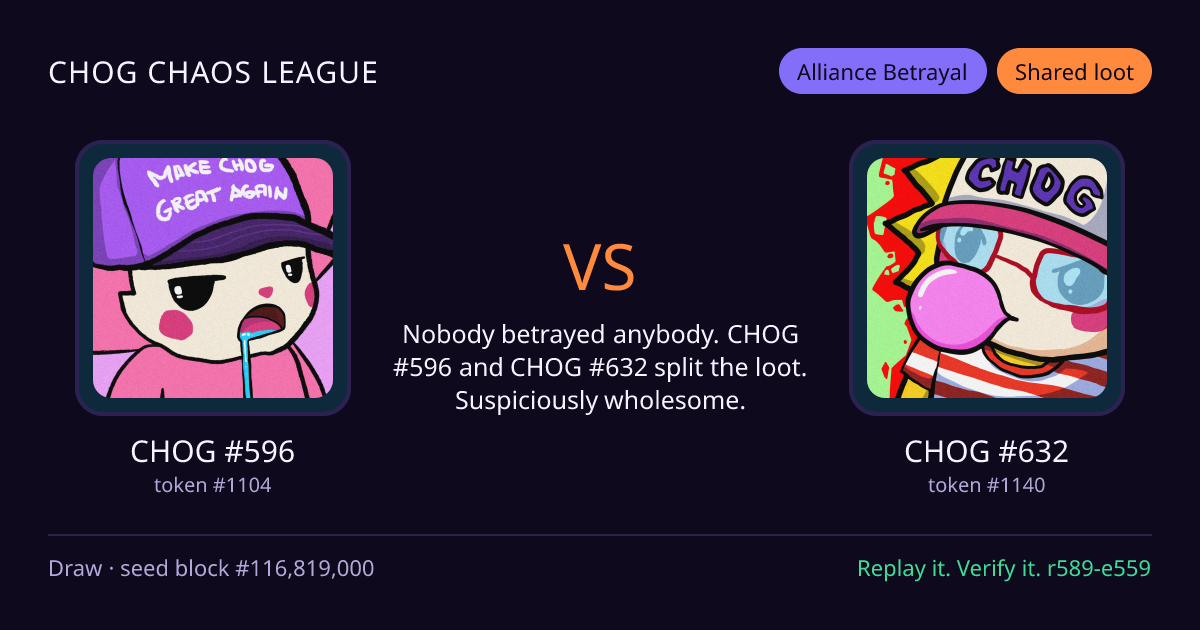 Highlight card: CHOG #596 versus CHOG #632