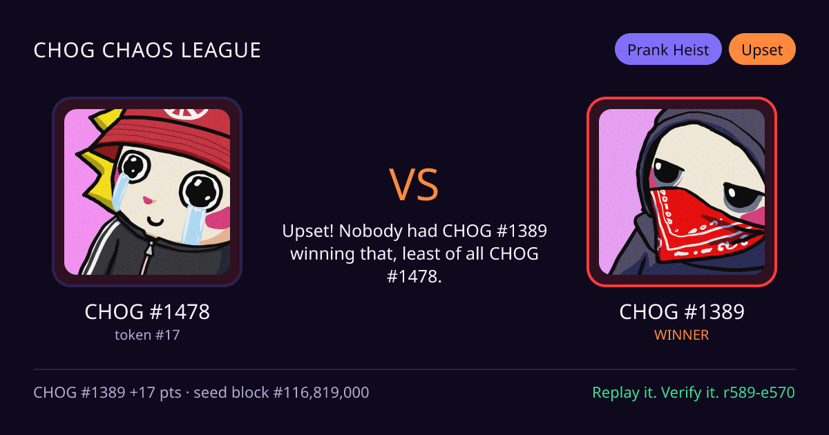 Highlight card: CHOG #1478 versus CHOG #1389