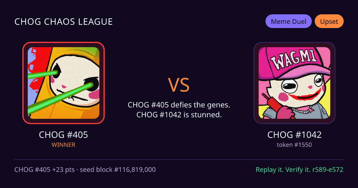 Highlight card: CHOG #405 versus CHOG #1042