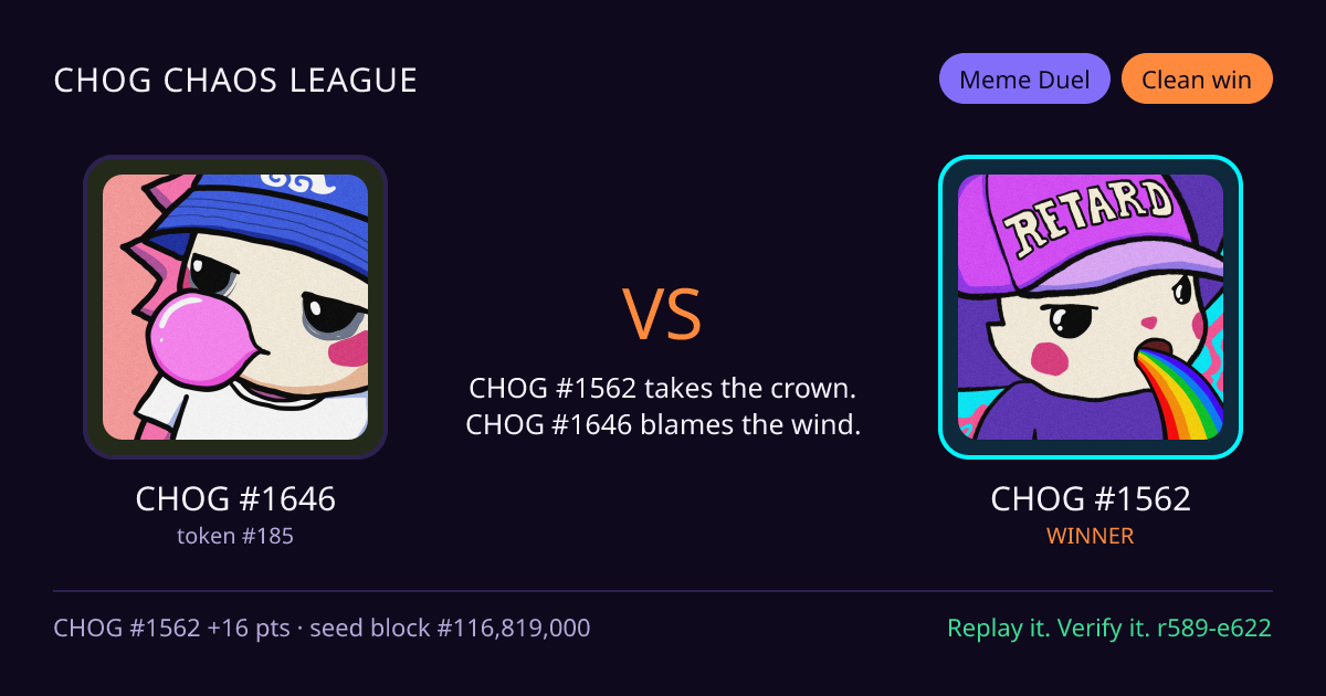 Highlight card: CHOG #1646 versus CHOG #1562