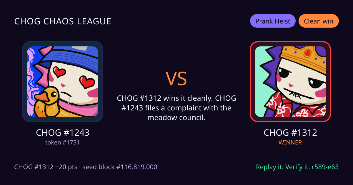Highlight card: CHOG #1243 versus CHOG #1312