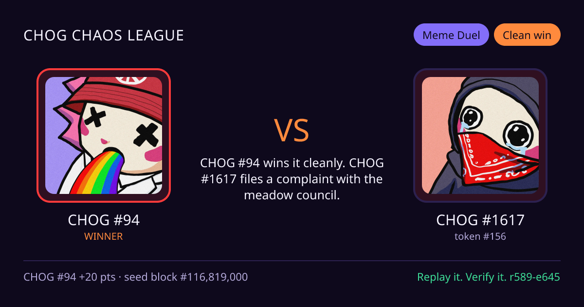 Highlight card: CHOG #94 versus CHOG #1617