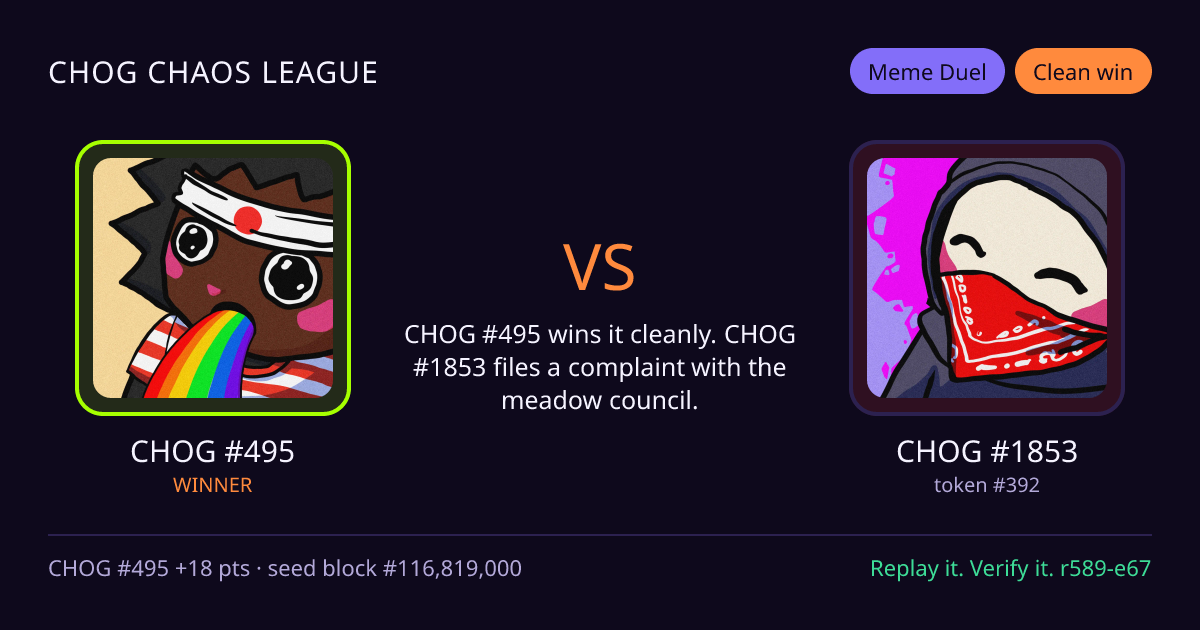 Highlight card: CHOG #495 versus CHOG #1853