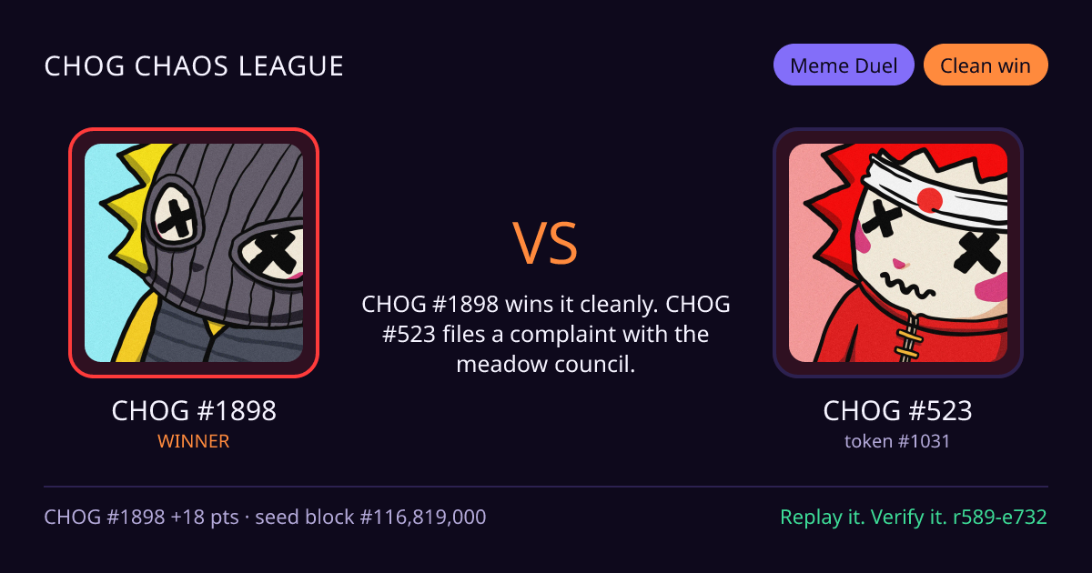 Highlight card: CHOG #1898 versus CHOG #523