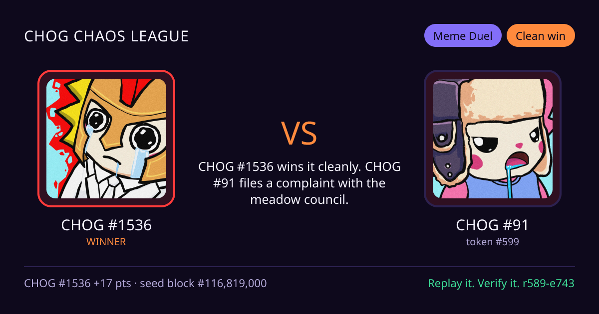 Highlight card: CHOG #1536 versus CHOG #91