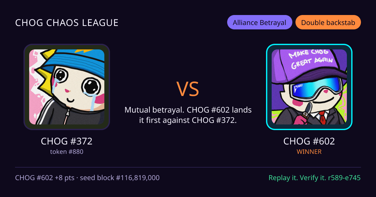 Highlight card: CHOG #372 versus CHOG #602