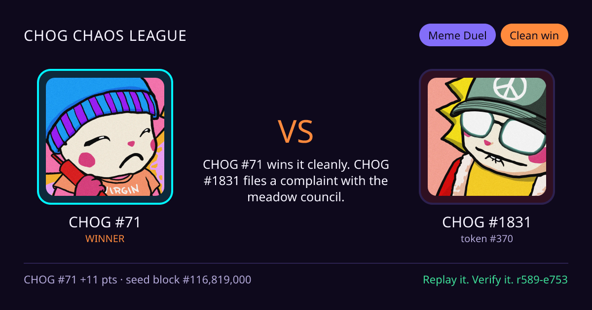 Highlight card: CHOG #71 versus CHOG #1831