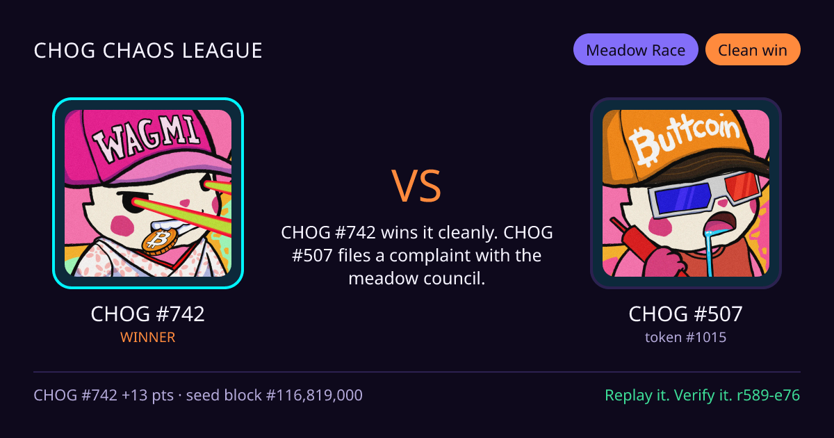 Highlight card: CHOG #742 versus CHOG #507