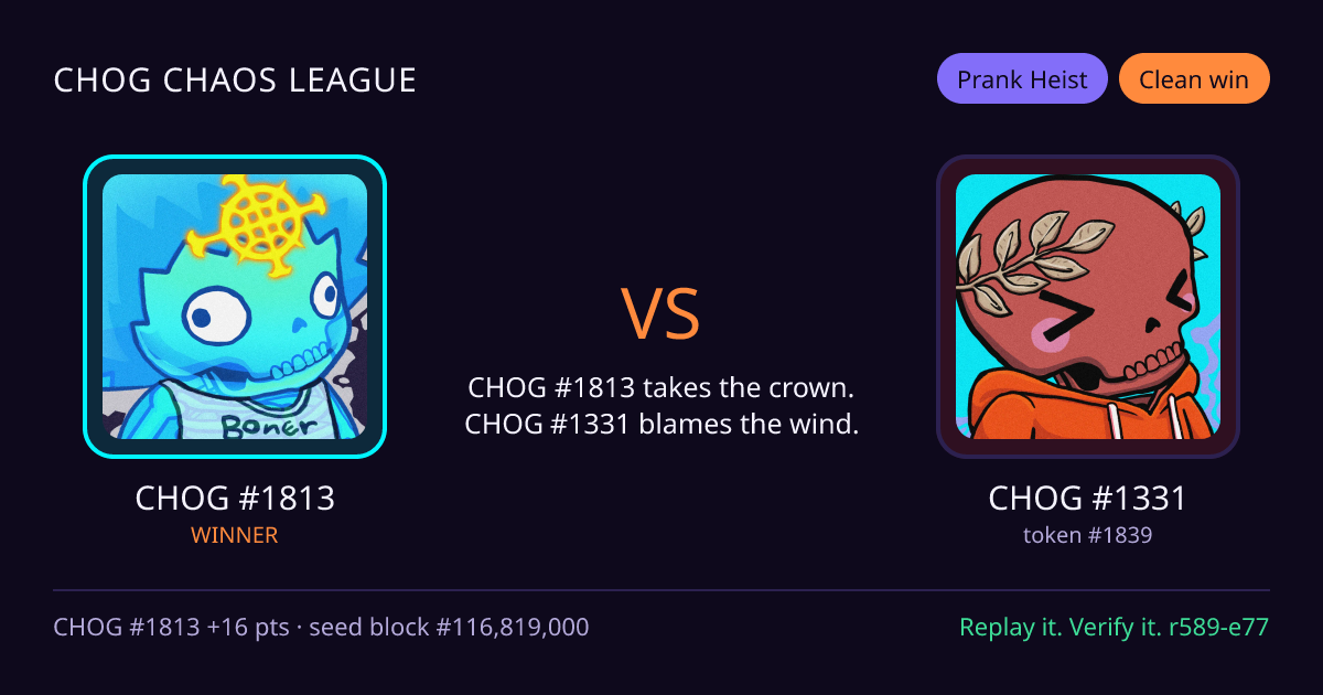 Highlight card: CHOG #1813 versus CHOG #1331