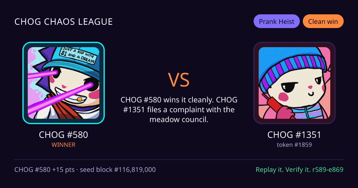 Highlight card: CHOG #580 versus CHOG #1351