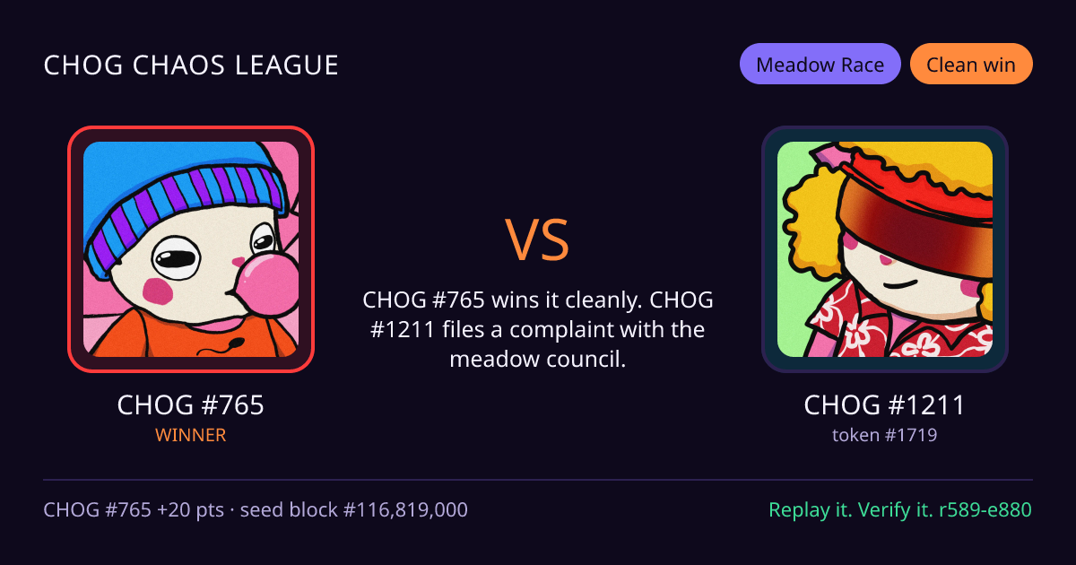 Highlight card: CHOG #765 versus CHOG #1211