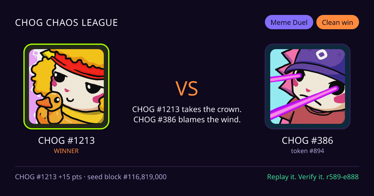 Highlight card: CHOG #1213 versus CHOG #386
