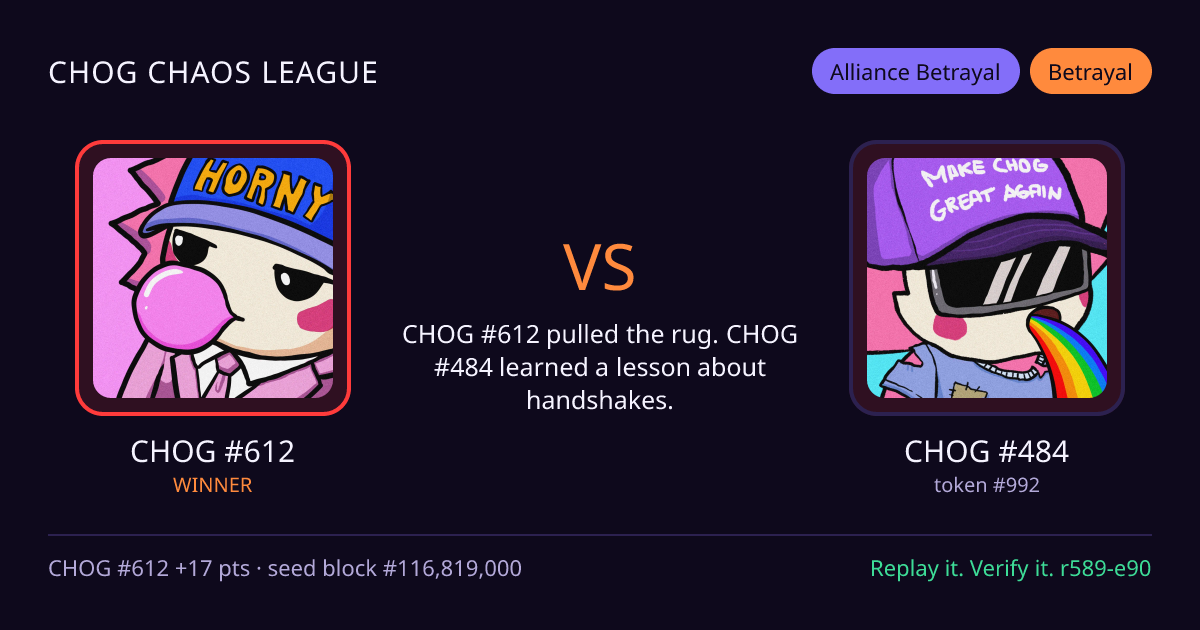 Highlight card: CHOG #612 versus CHOG #484