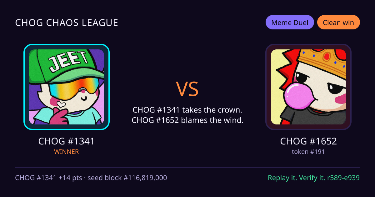Highlight card: CHOG #1341 versus CHOG #1652