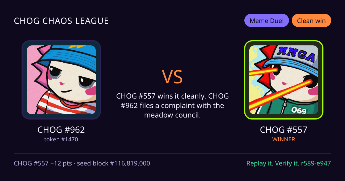 Highlight card: CHOG #962 versus CHOG #557