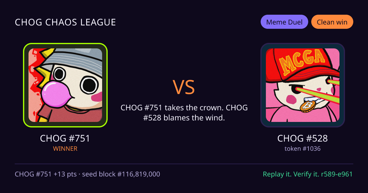 Highlight card: CHOG #751 versus CHOG #528