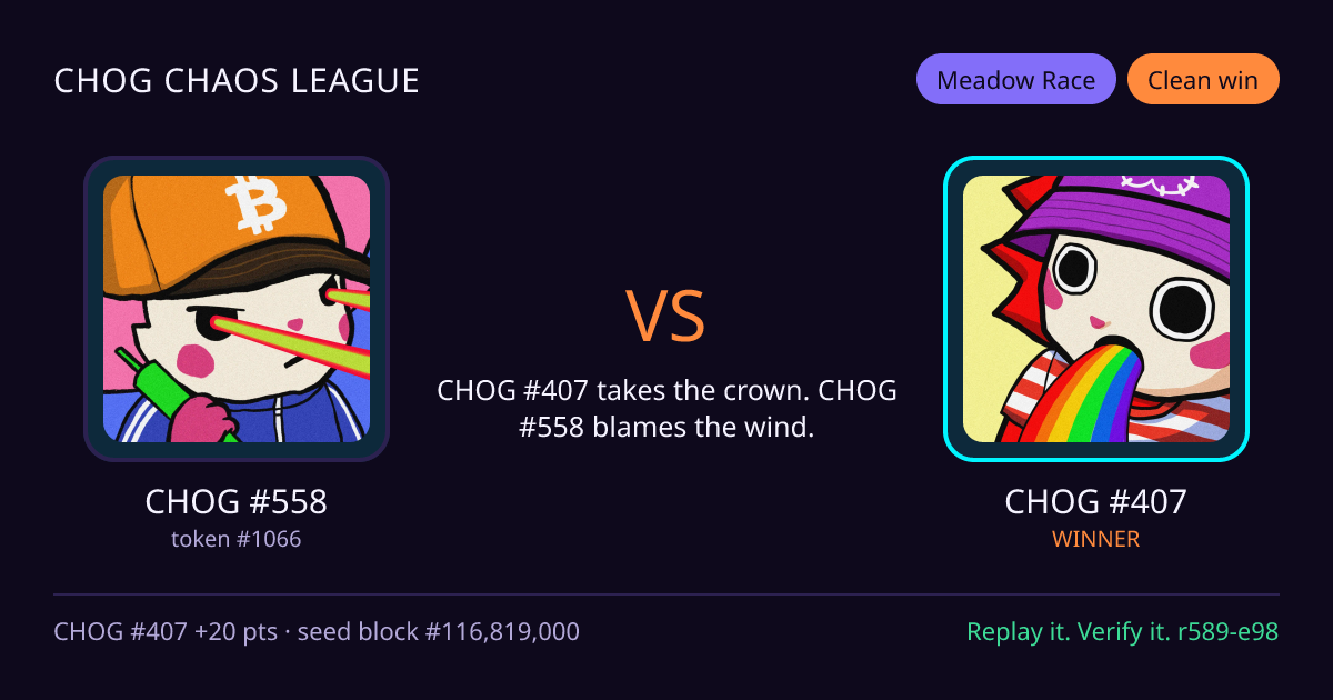 Highlight card: CHOG #558 versus CHOG #407