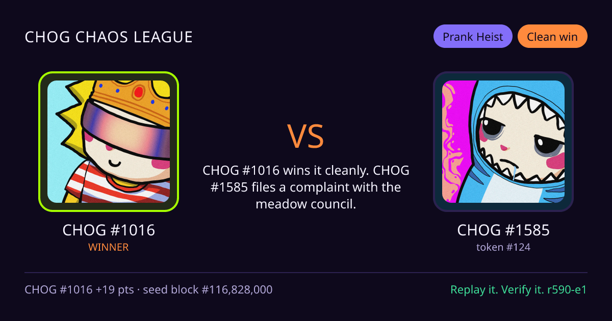 Highlight card: CHOG #1016 versus CHOG #1585