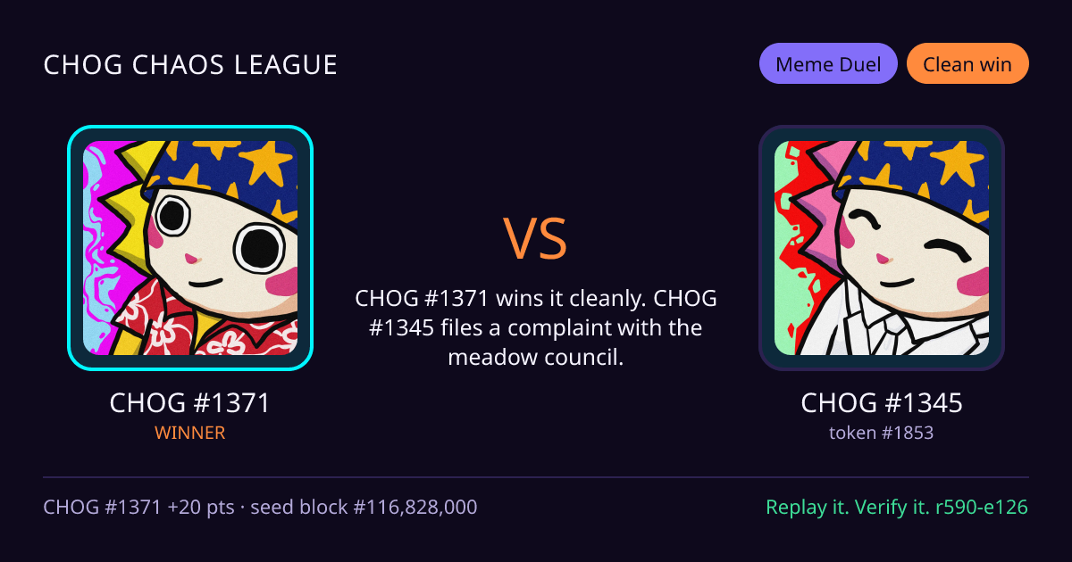 Highlight card: CHOG #1371 versus CHOG #1345