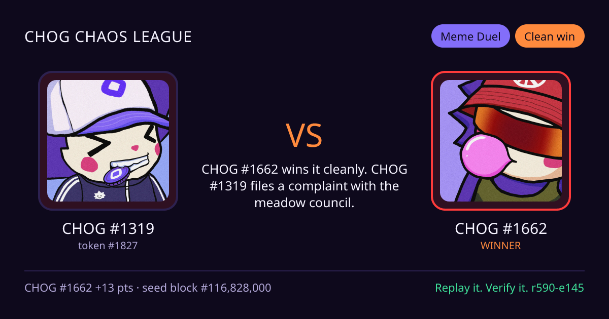 Highlight card: CHOG #1319 versus CHOG #1662
